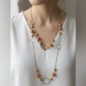 NWOT Gold and Orange Beaded Necklace